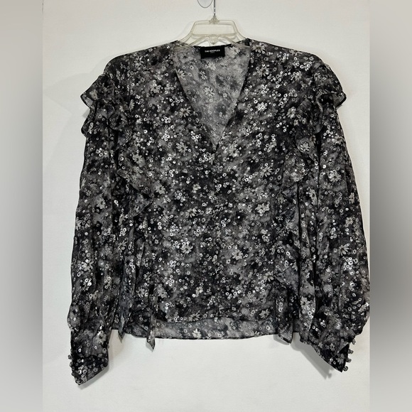 The Kooples Paris Women's Long Sleeve Button Down Floral Ruffle Blouse EU 2/ S - Picture 4 of 12